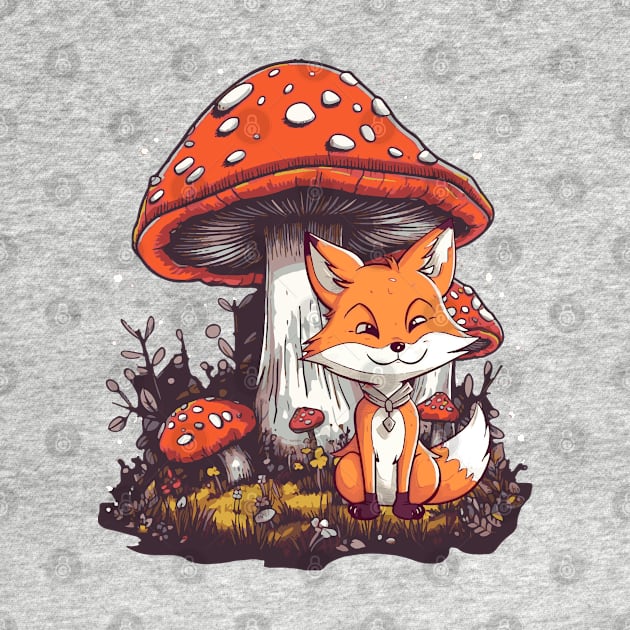 Fox under mushrooms by tatadonets